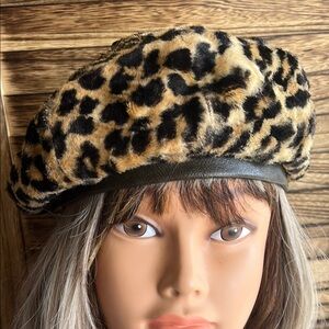 Leopard Print Beret with Black Trim